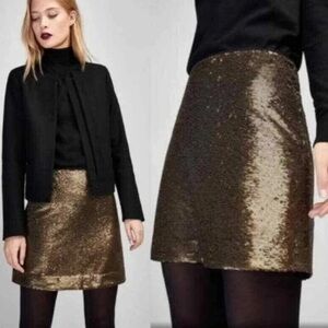 Massimo Dutti Gold Sequin Skirt